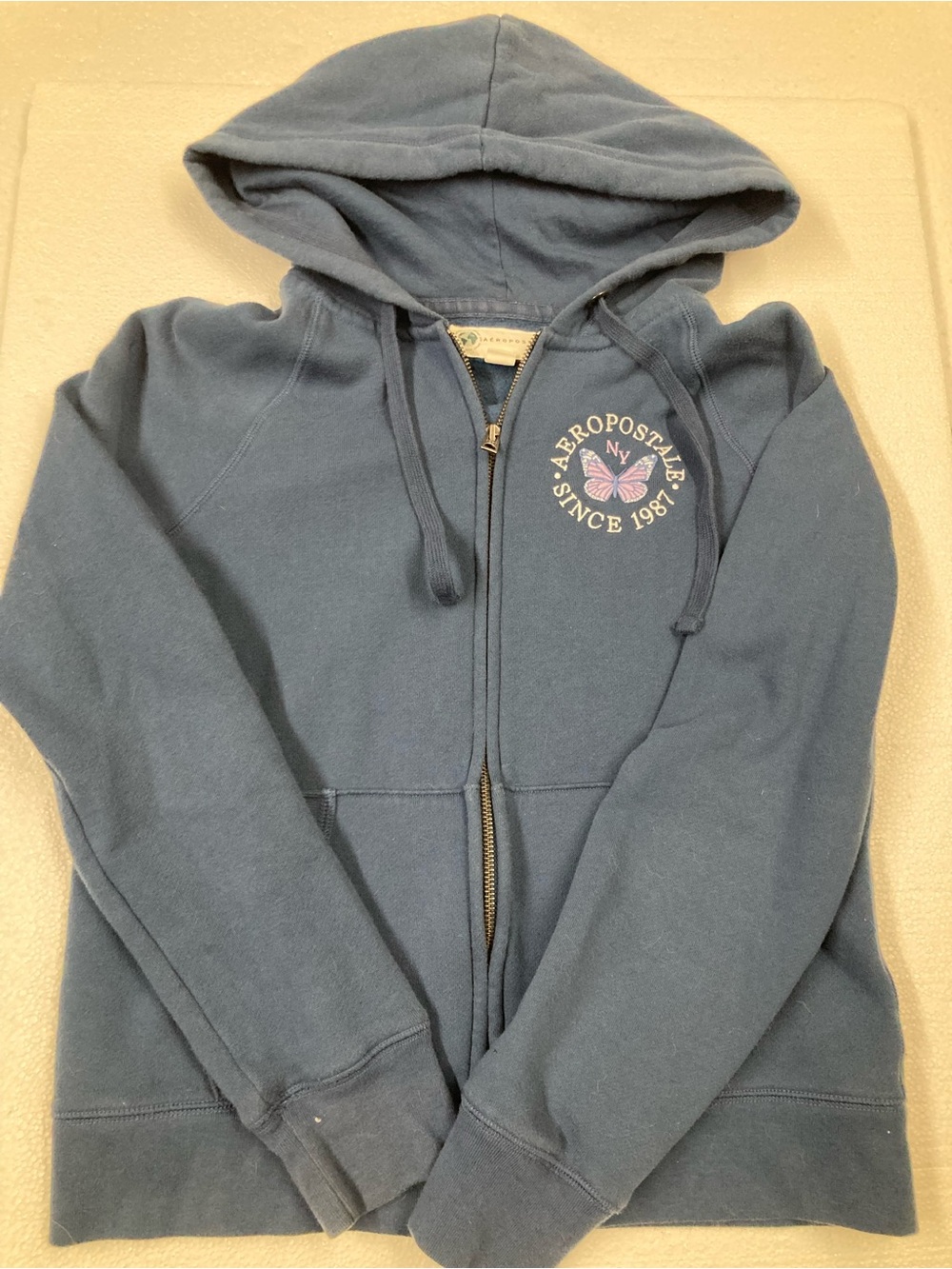 Aeropostale Blue Zip-Up Hoodie with Butterfly Logo